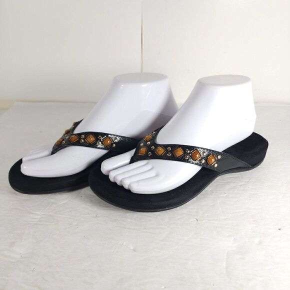 Vionic Women's Floriana US 6 Black Embellished Orthaheel Thong Sandals - Picture 1 of 13